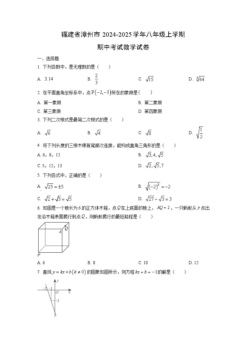 福建省漳州市2024-2025学年八年级上学期期中考试数学试卷（学生版）第1页