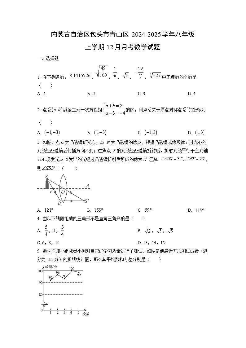 内蒙古自治区包头市青山区2024-2025学年八年级上学期12月月考数学试卷（学生版）第1页
