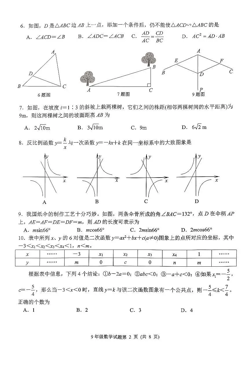 山东省济南市槐荫区2025-2026学年第一学期九年级数学期中试卷（无答案）第2页