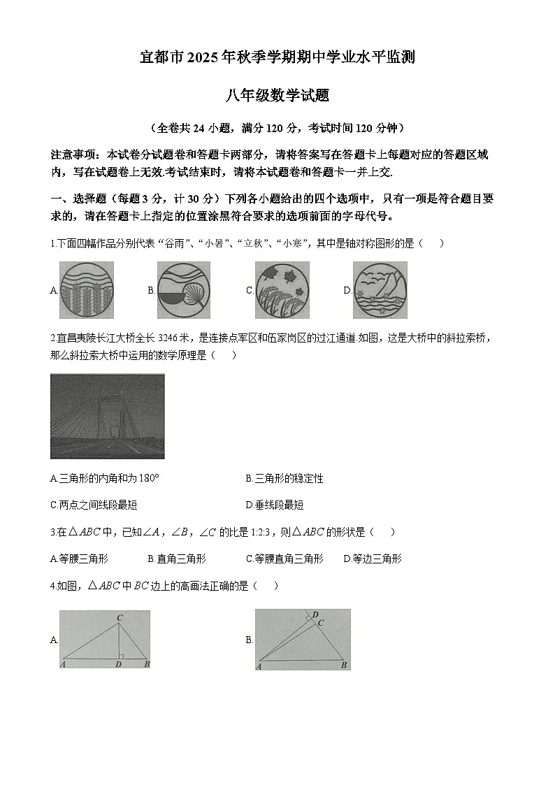 湖北省宜昌市宜都市2025-2026学年八年级上学期11月期中数学试题(无答案)第1页