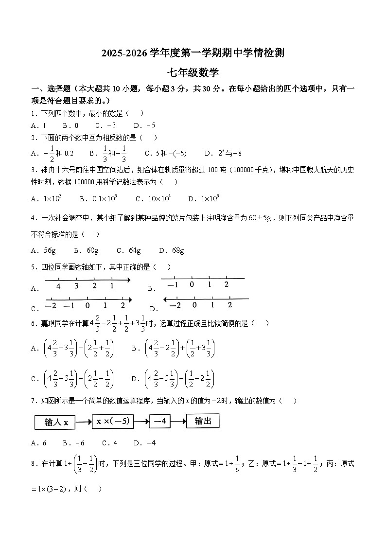 广东省阳江市阳东区2025-2026学年七年级上学期11月期中数学试题(无答案)第1页