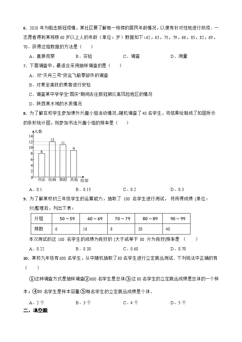 14.1数据的收集随堂练习  华东师大版数学八年级上册第2页