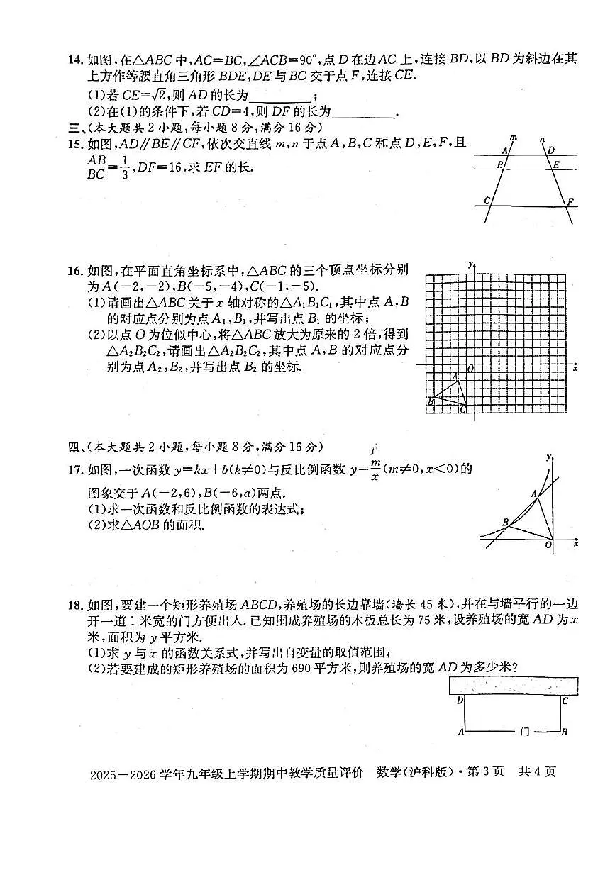 安徽省滁州市定远县2025-2026学年上学期期中九年级数学试卷第3页