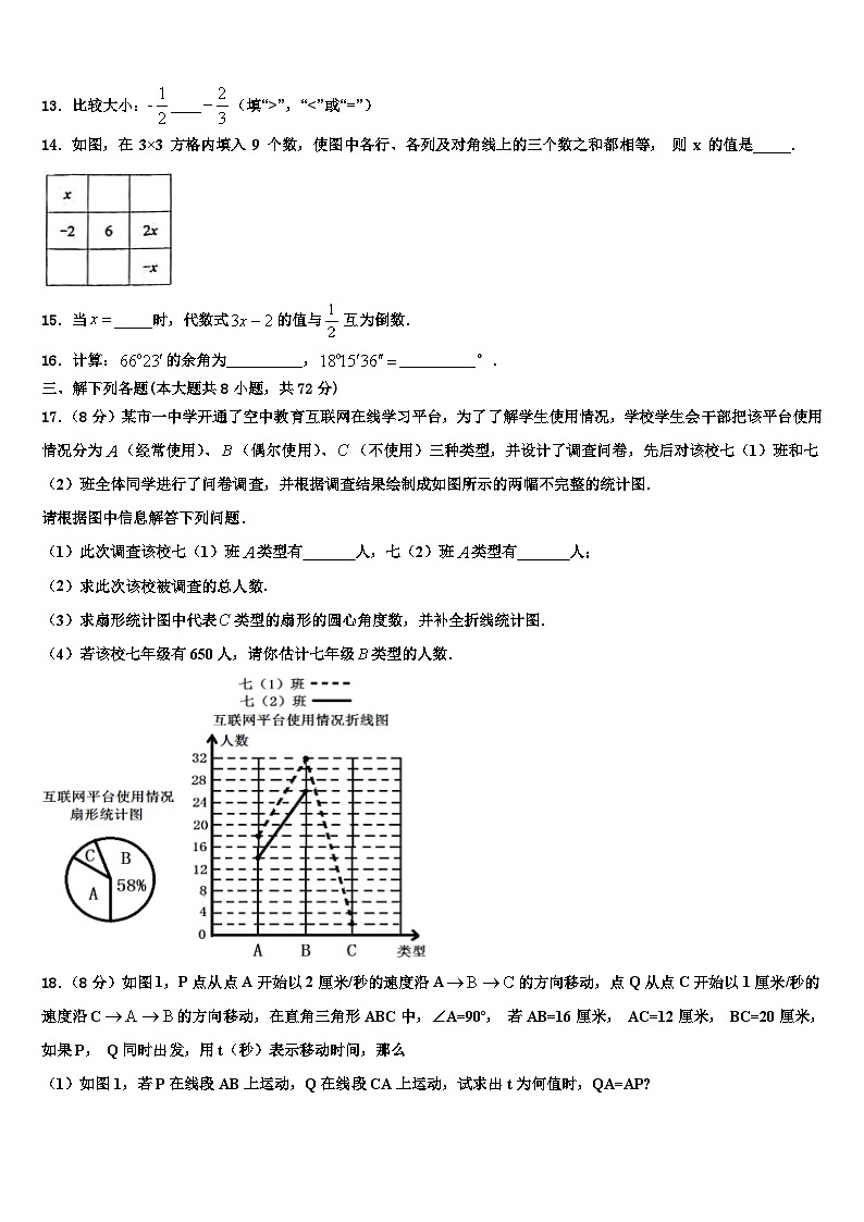 2026届安徽省合肥五十中学数学七上期末统考模拟试题含解析第3页