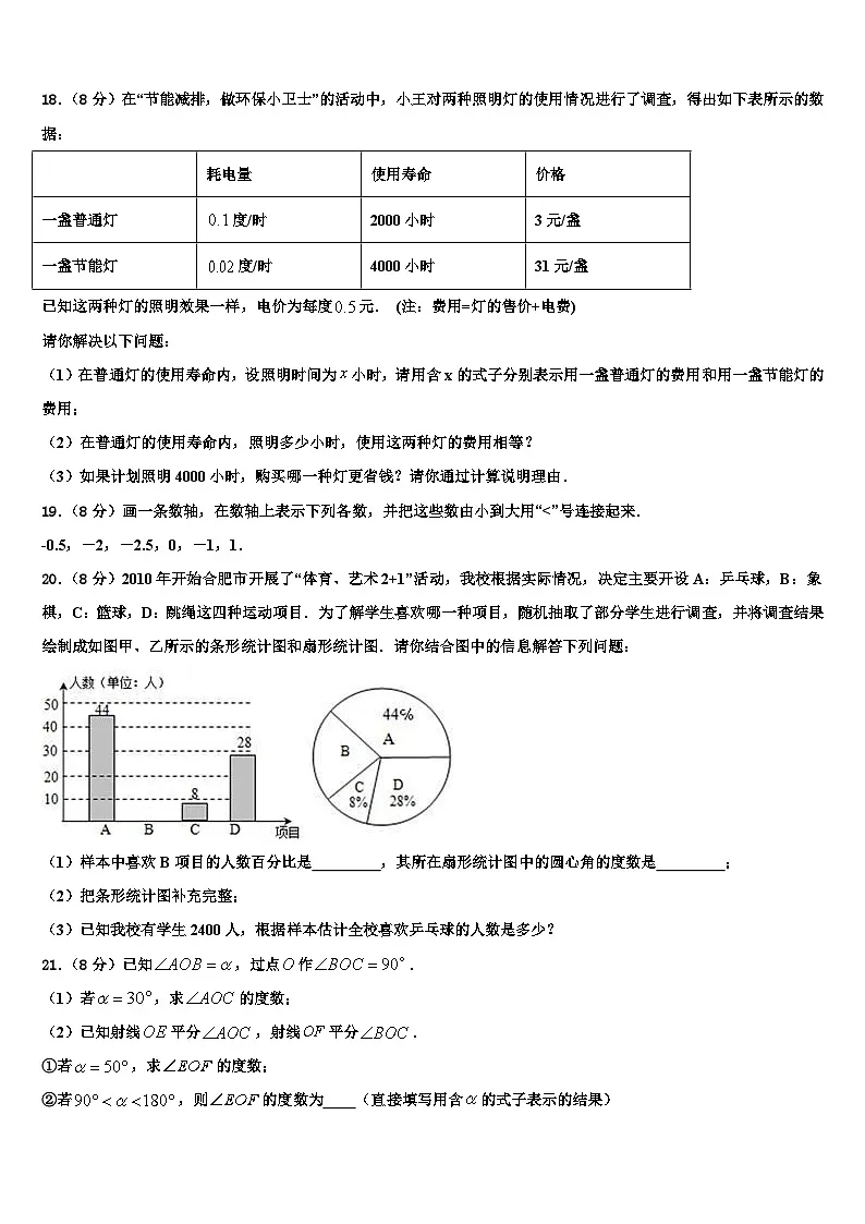 2026届安徽省合肥市包河区数学七上期末统考模拟试题含解析第3页