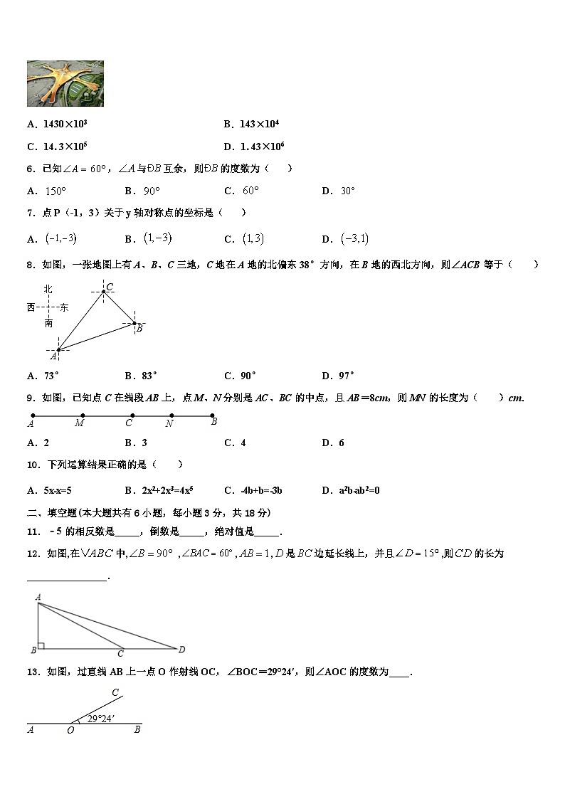 2026届安徽省淮南市潘集区数学七年级第一学期期末达标检测试题含解析第2页