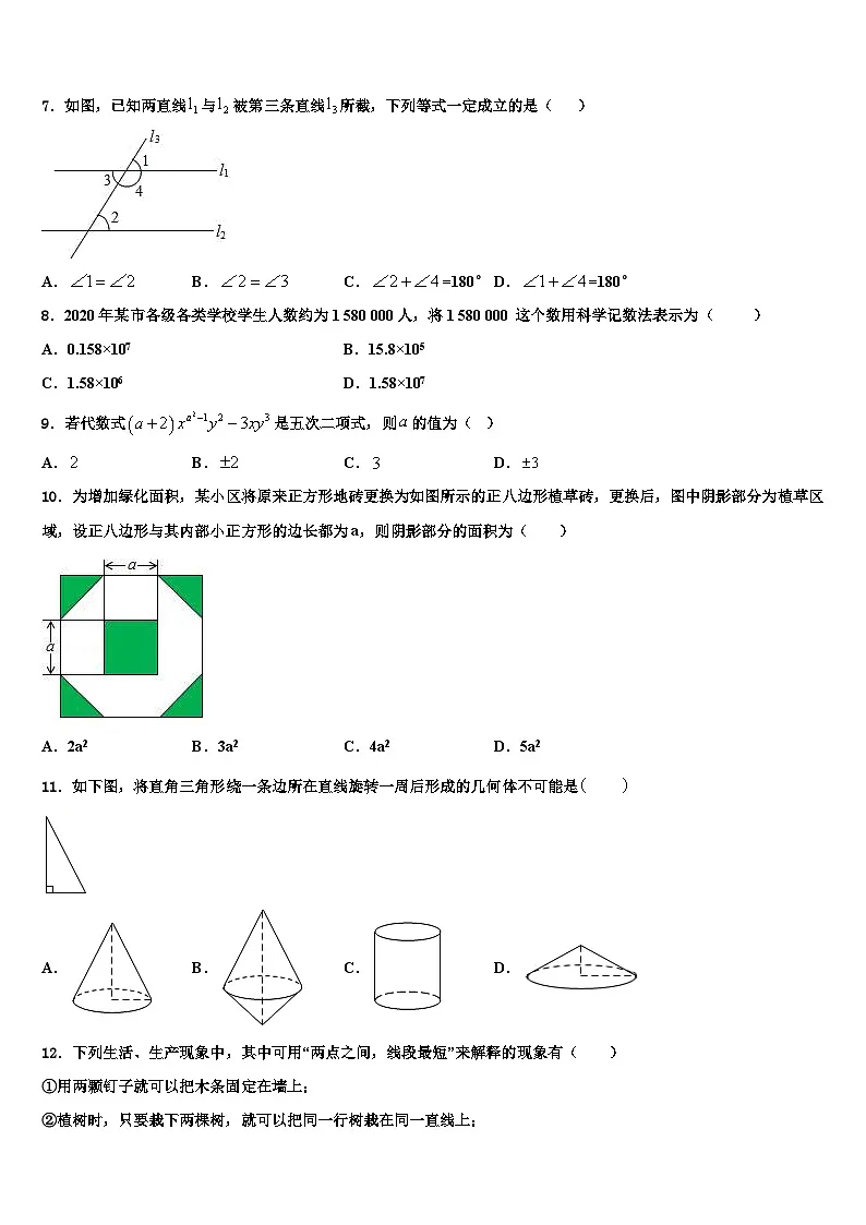 2026届安徽省临泉县数学七年级第一学期期末学业质量监测试题含解析第2页
