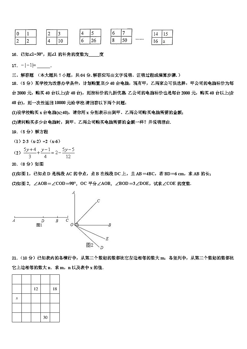 2026届安徽省六安市金寨县数学七上期末统考试题含解析第3页