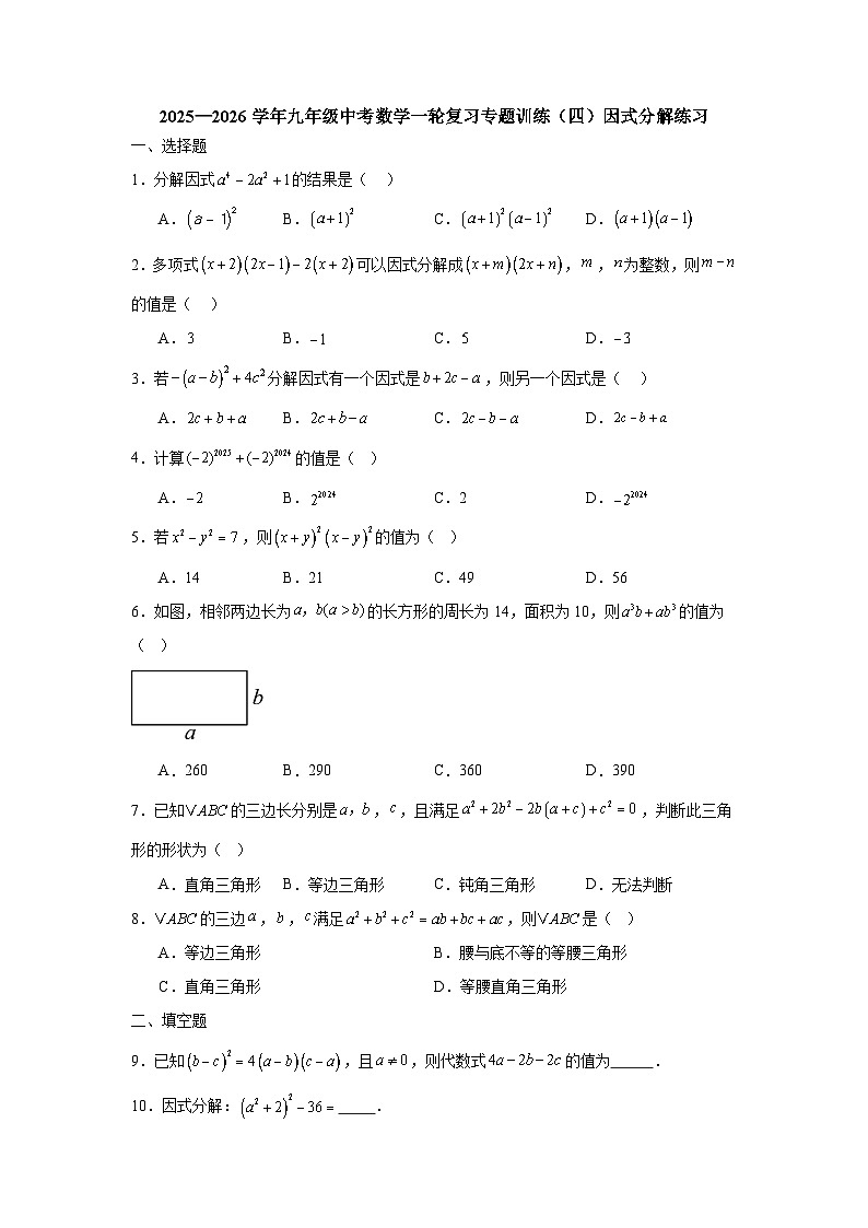 2026年九年级中考数学一轮复习+++专题训练+（四）因式分解+第1页