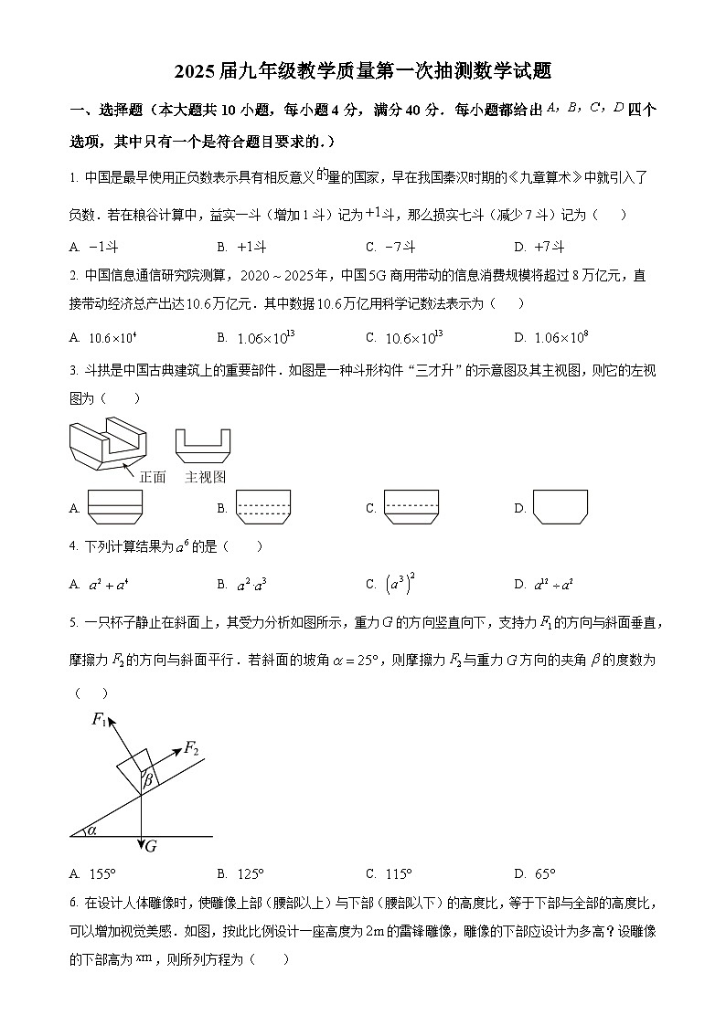 2025年安徽省合肥市庐江县中考一模数学试题 （原卷版）-A4第1页