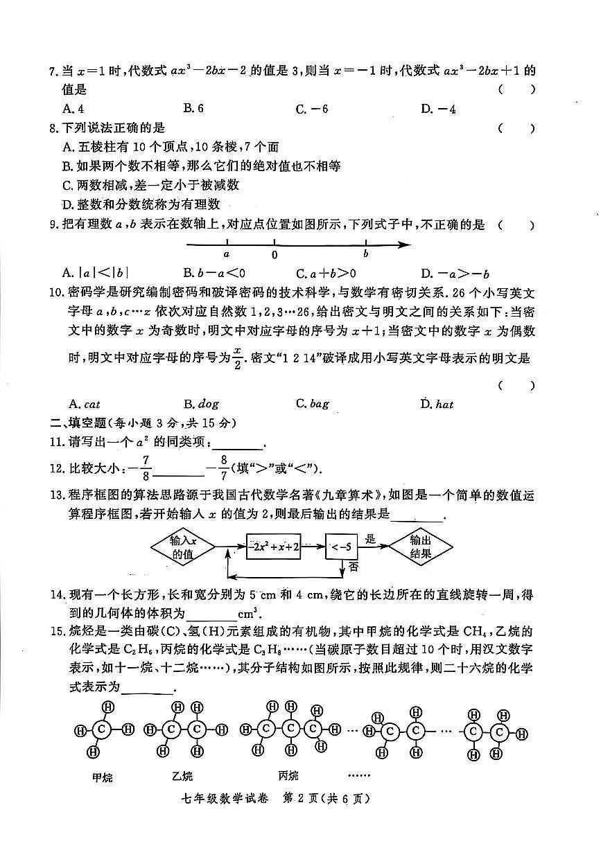 2025-2026学年河南郑州实验学校上学期七年级期中数学试题（无答案）第2页