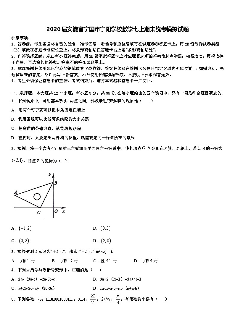 2026届安徽省宁国市宁阳学校数学七上期末统考模拟试题含解析第1页