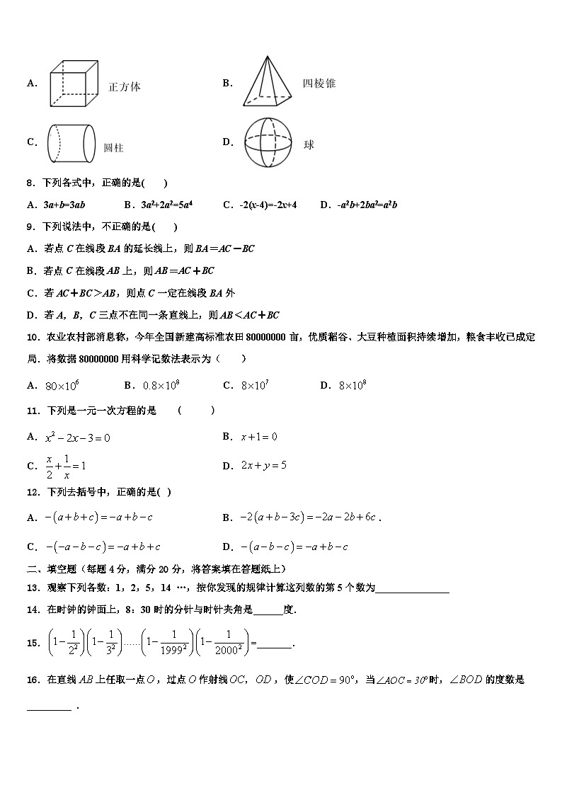 2026届安徽省宣城市奋飞学校数学七上期末学业质量监测试题含解析第2页