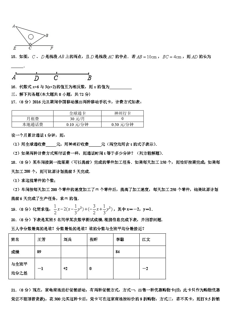 2026届安徽省宣城市宣州区雁翅学校七年级数学第一学期期末复习检测试题含解析第3页