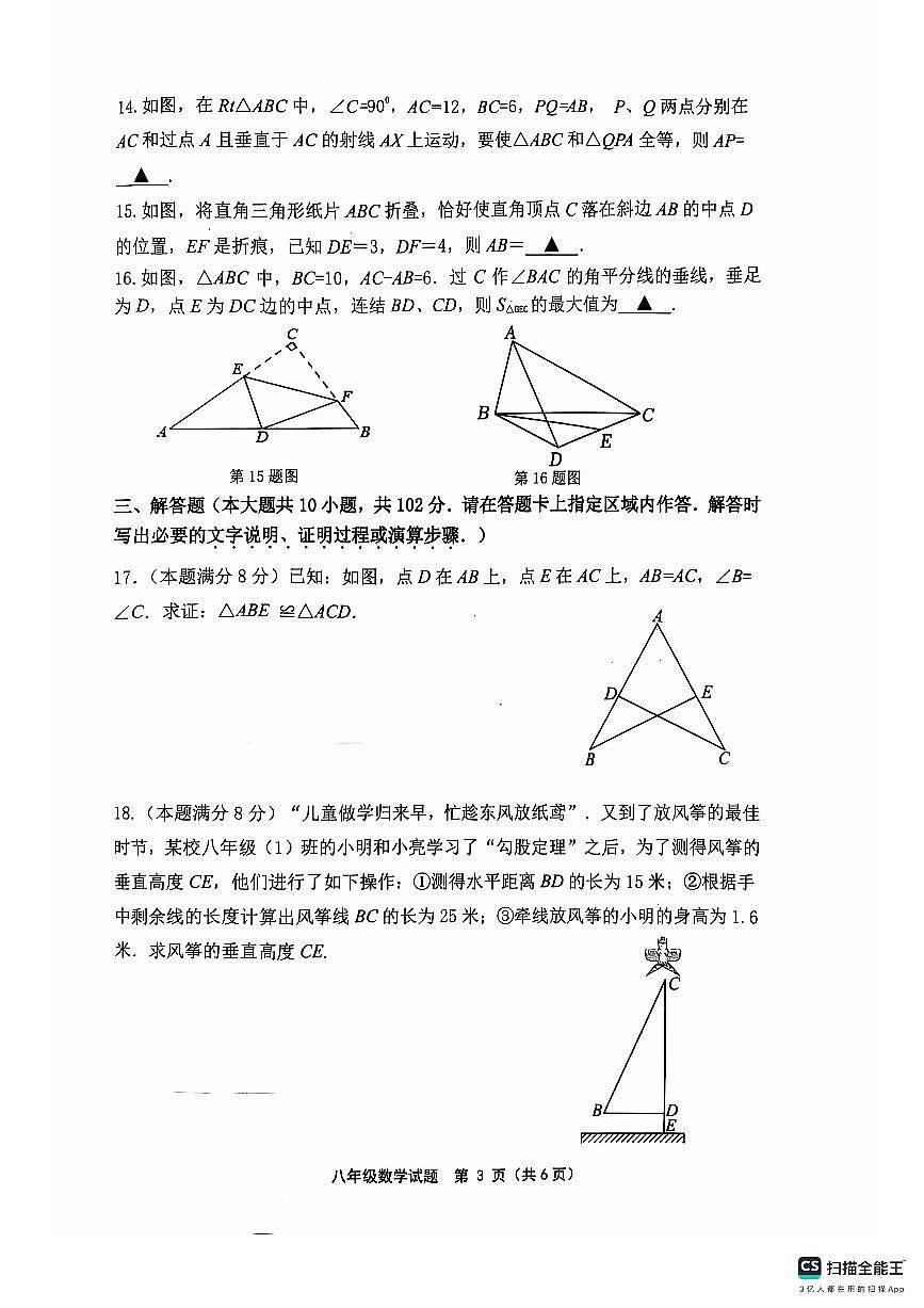 江苏省连云港市灌云县2024-2025学年八年级上学期11月期中数学试题第3页
