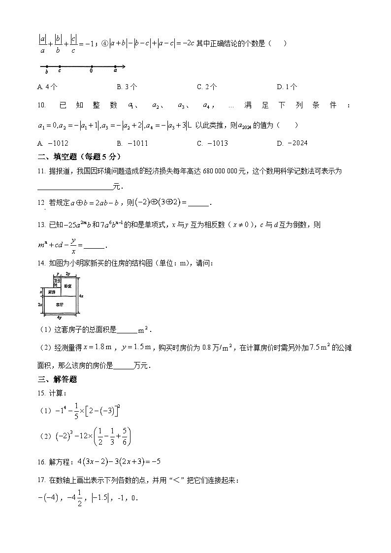 安徽省滁州市定远县第一初级中学七年级上学期期中考试数学试卷（原卷版）-A4第2页