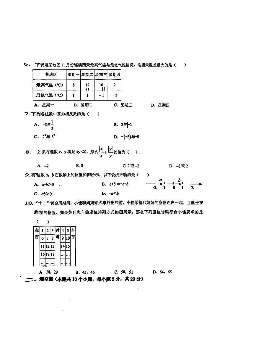 北京景山学校通州分校款育集团2025一2026学年七年级上数学期中试卷(无答案)第2页