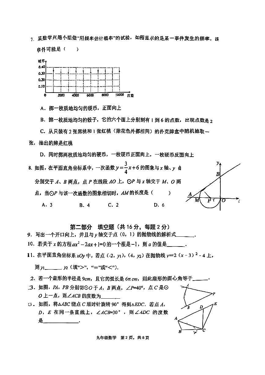 2025北京景山学校初三（上）期中数学试卷第2页