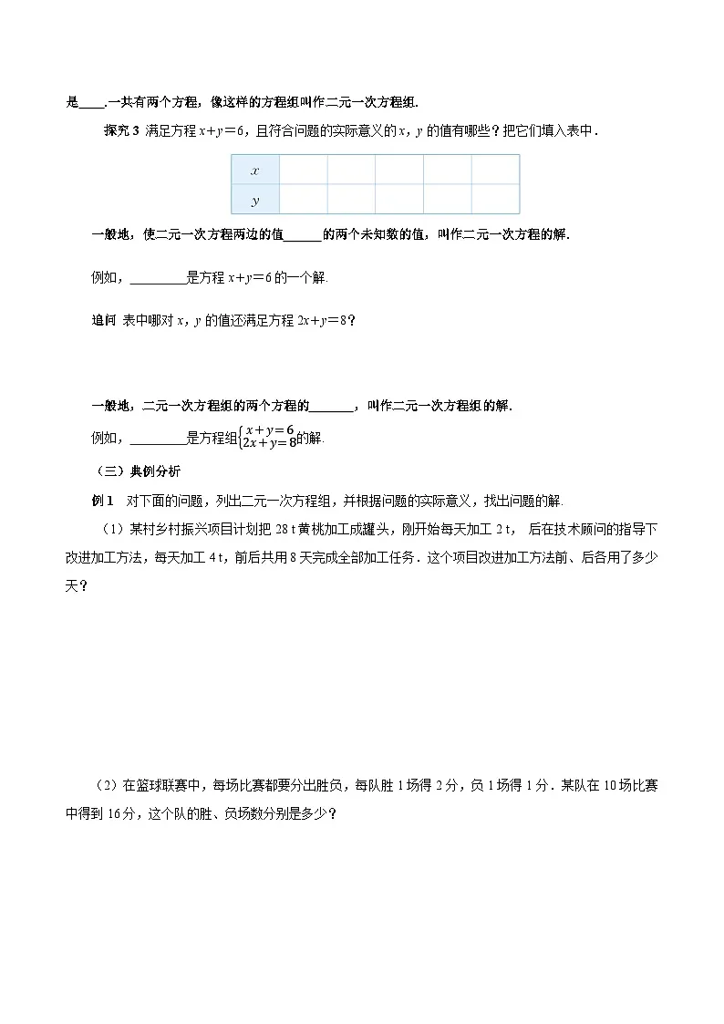 人教版2024初中数学七下10-1 二元一次方程组的概念（导学案）第2页