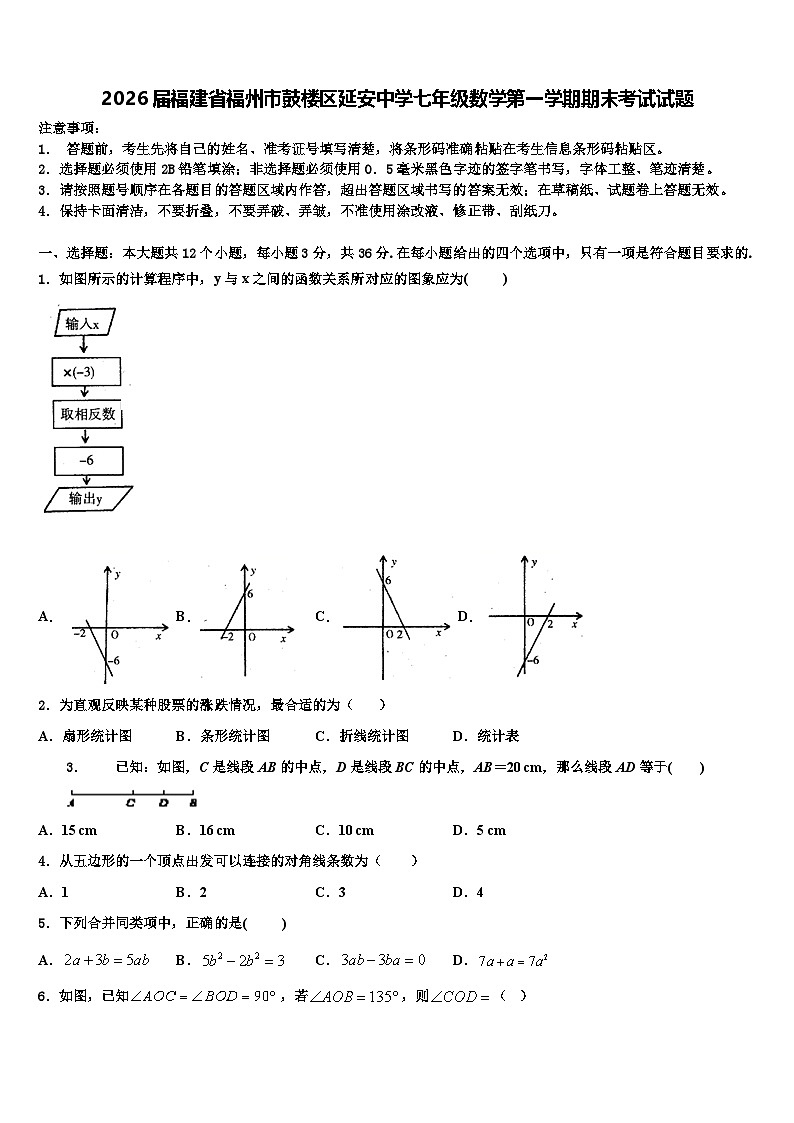 2026届福建省福州市鼓楼区延安中学七年级数学第一学期期末考试试题含解析第1页