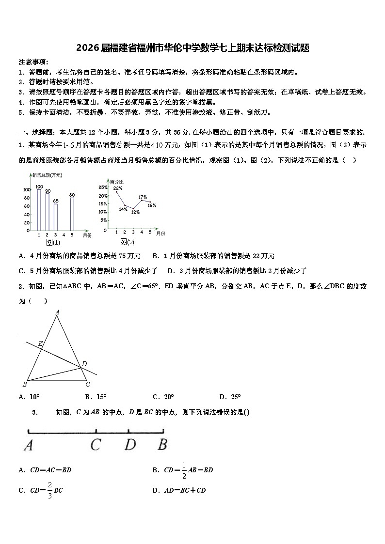 2026届福建省福州市华伦中学数学七上期末达标检测试题含解析第1页