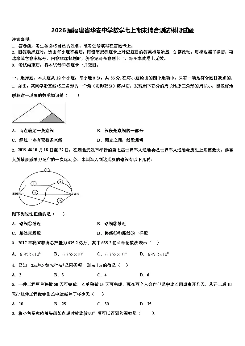 2026届福建省华安中学数学七上期末综合测试模拟试题含解析第1页