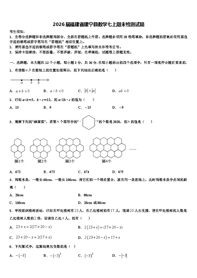 2026届福建省建宁县数学七上期末检测试题含解析第1页