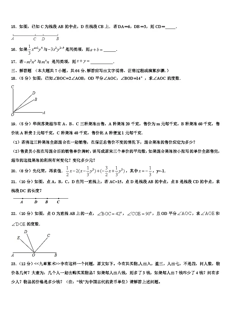 2026届福建省泉州市安溪县数学七年级第一学期期末检测模拟试题含解析第3页