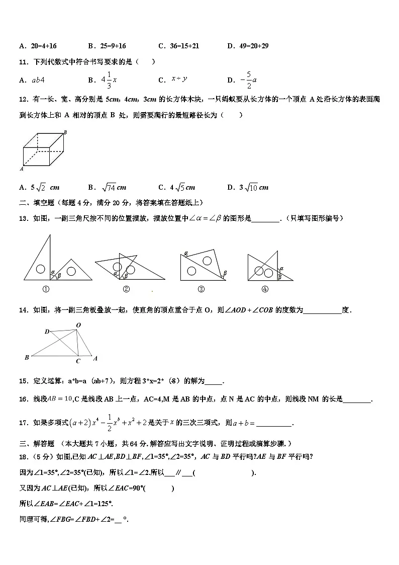2026届福建省泉州市泉港区数学七上期末检测试题含解析第3页