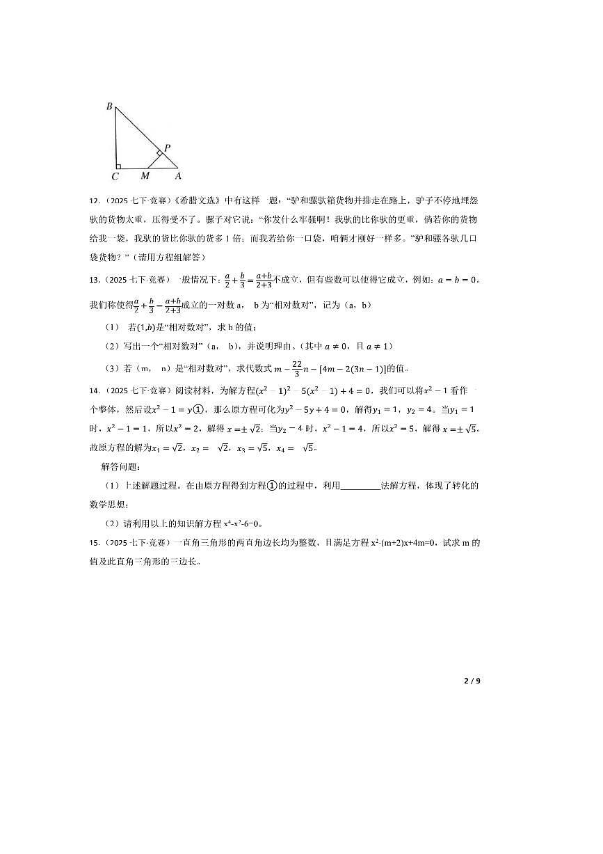 2025年5月夏季世界少年奥林匹克数学竞赛(中国区)选拔赛省级选拔模拟卷(三)七年级试卷第2页