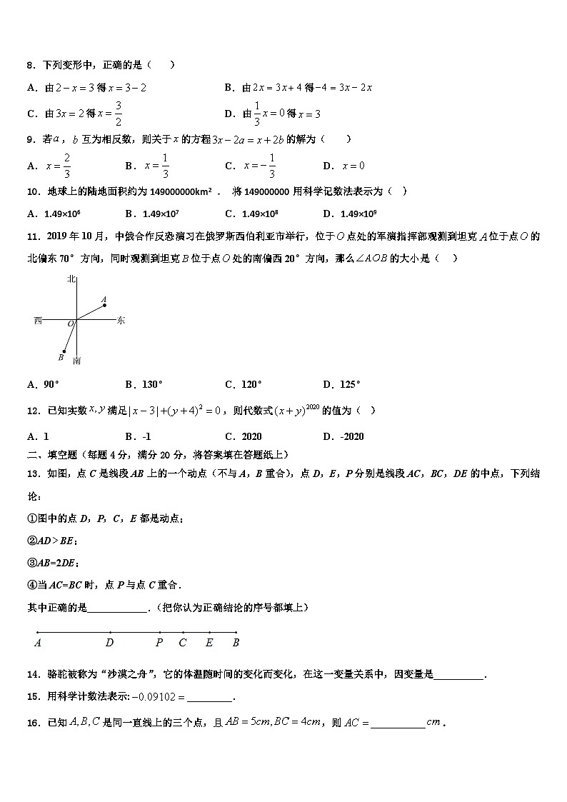 2026届甘肃省高台县数学七上期末经典模拟试题含解析第2页