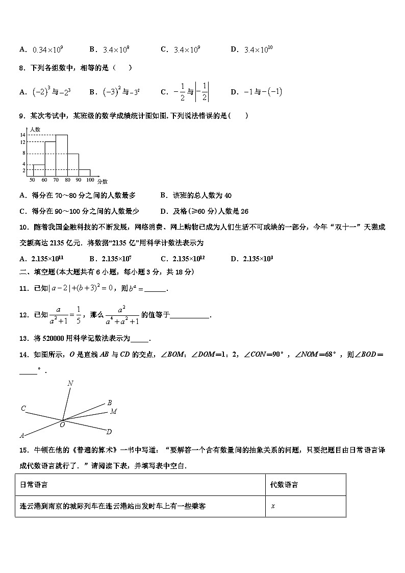 2026届甘肃省白银市靖远县七年级数学第一学期期末考试试题含解析第2页