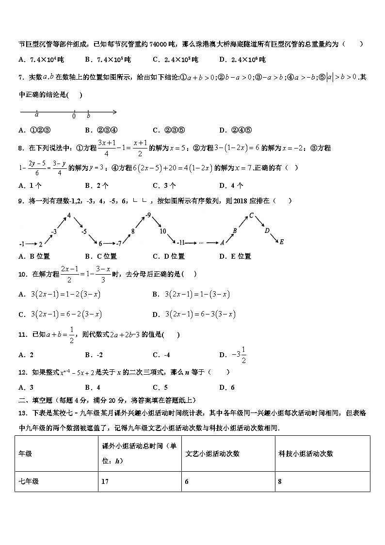 2026届甘肃省武威市民勤实验中学七年级数学第一学期期末学业质量监测试题含解析第2页