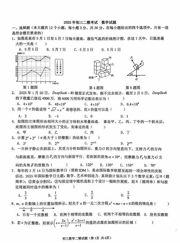 2025年河北省石家庄市第四十中学中考二模数学试卷无答案第1页