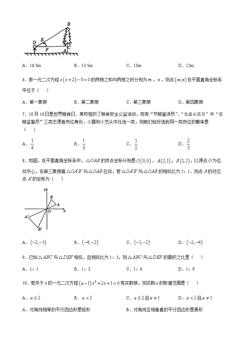 山东省枣庄市台儿庄区2025-2026学年上学期九年级数学期中试题(无答案)第2页
