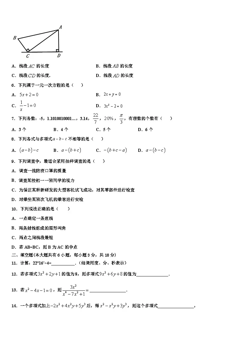 2026届广东省广州市白云区广外外学校数学七上期末考试试题含解析第2页