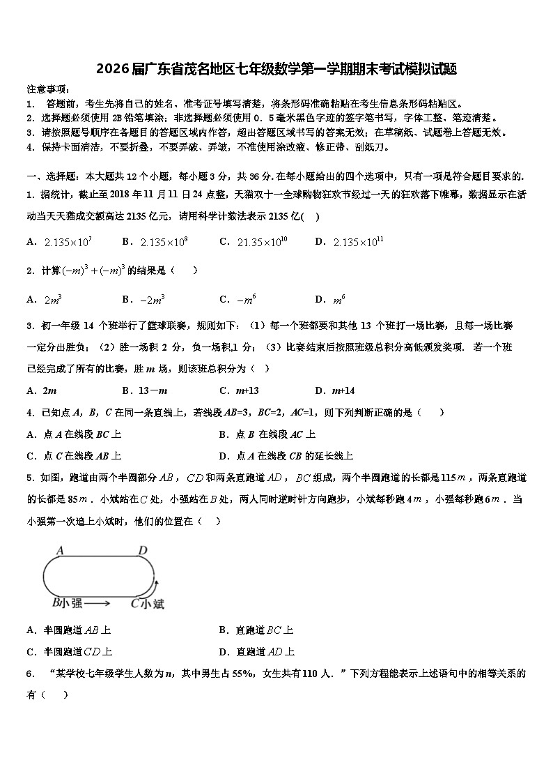 2026届广东省茂名地区七年级数学第一学期期末考试模拟试题含解析第1页