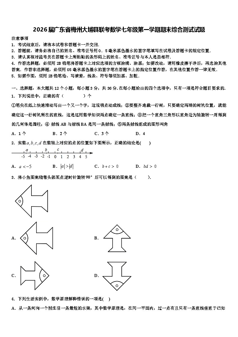 2026届广东省梅州大埔县联考数学七年级第一学期期末综合测试试题含解析第1页