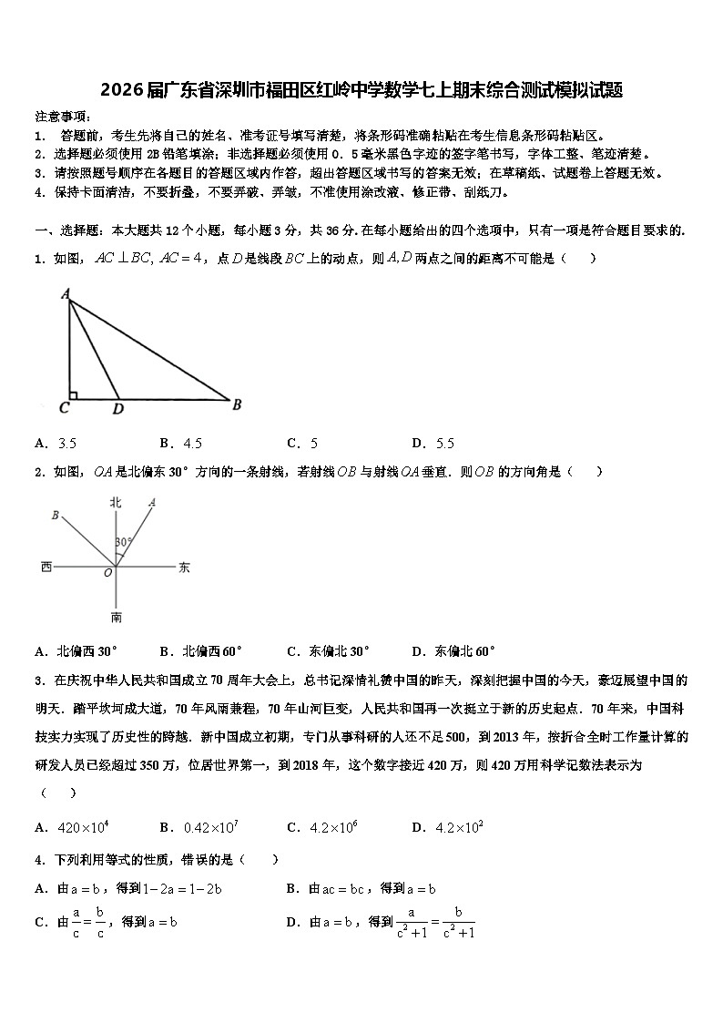 2026届广东省深圳市福田区红岭中学数学七上期末综合测试模拟试题含解析第1页
