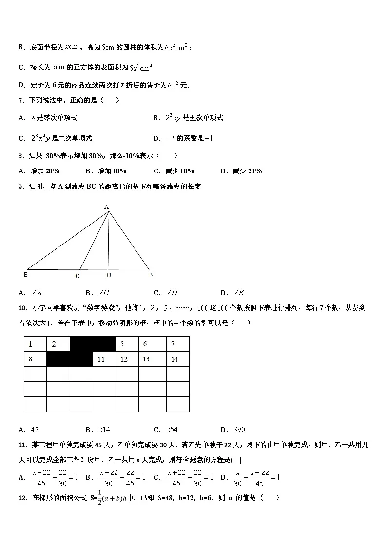 2026届广西玉林市七年级数学第一学期期末质量跟踪监视模拟试题含解析第2页