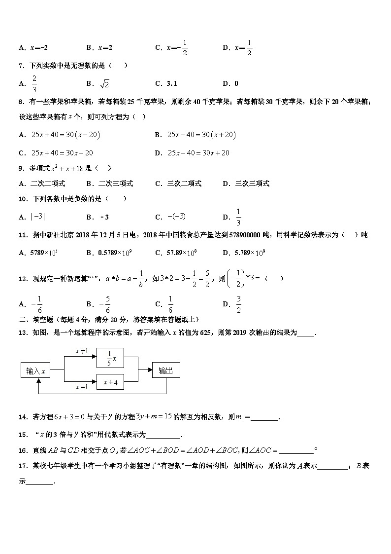 2026届广州市番禹区数学七年级第一学期期末考试试题含解析第2页