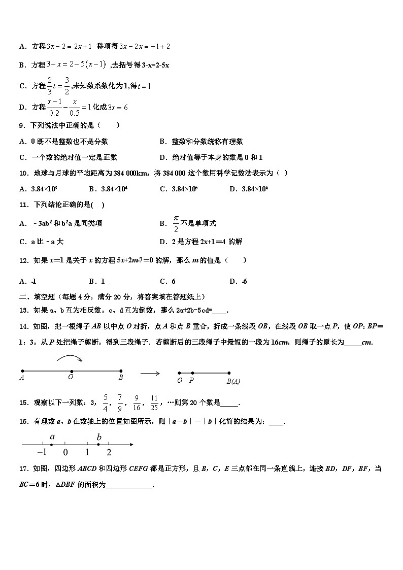 2026届广西柳州市城中学区龙城中学数学七年级第一学期期末达标检测模拟试题含解析第2页