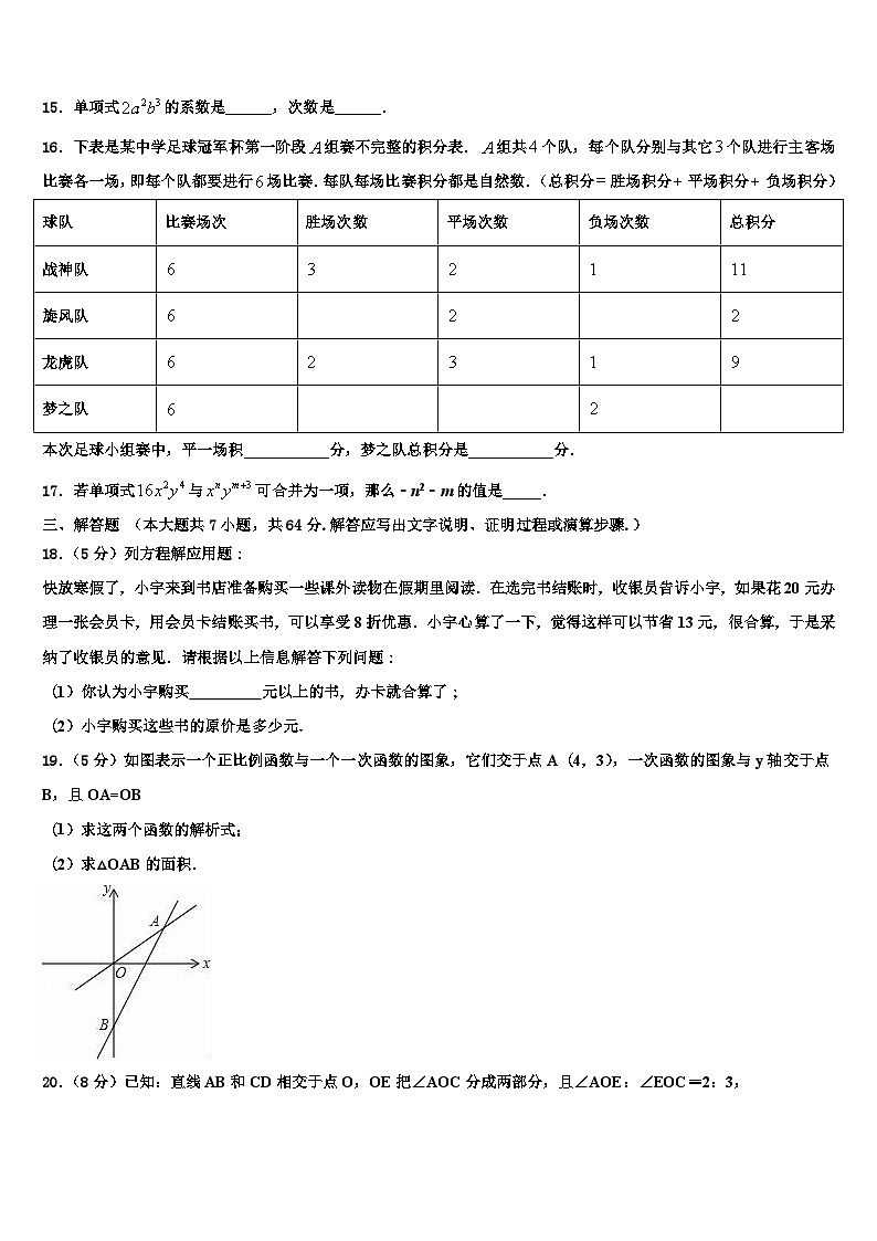 2026届贵州省兴仁市第九中学数学七上期末达标检测试题含解析第3页
