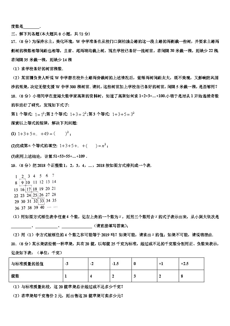 2026届河北省邯郸市鸡泽县数学七上期末学业质量监测试题含解析第3页