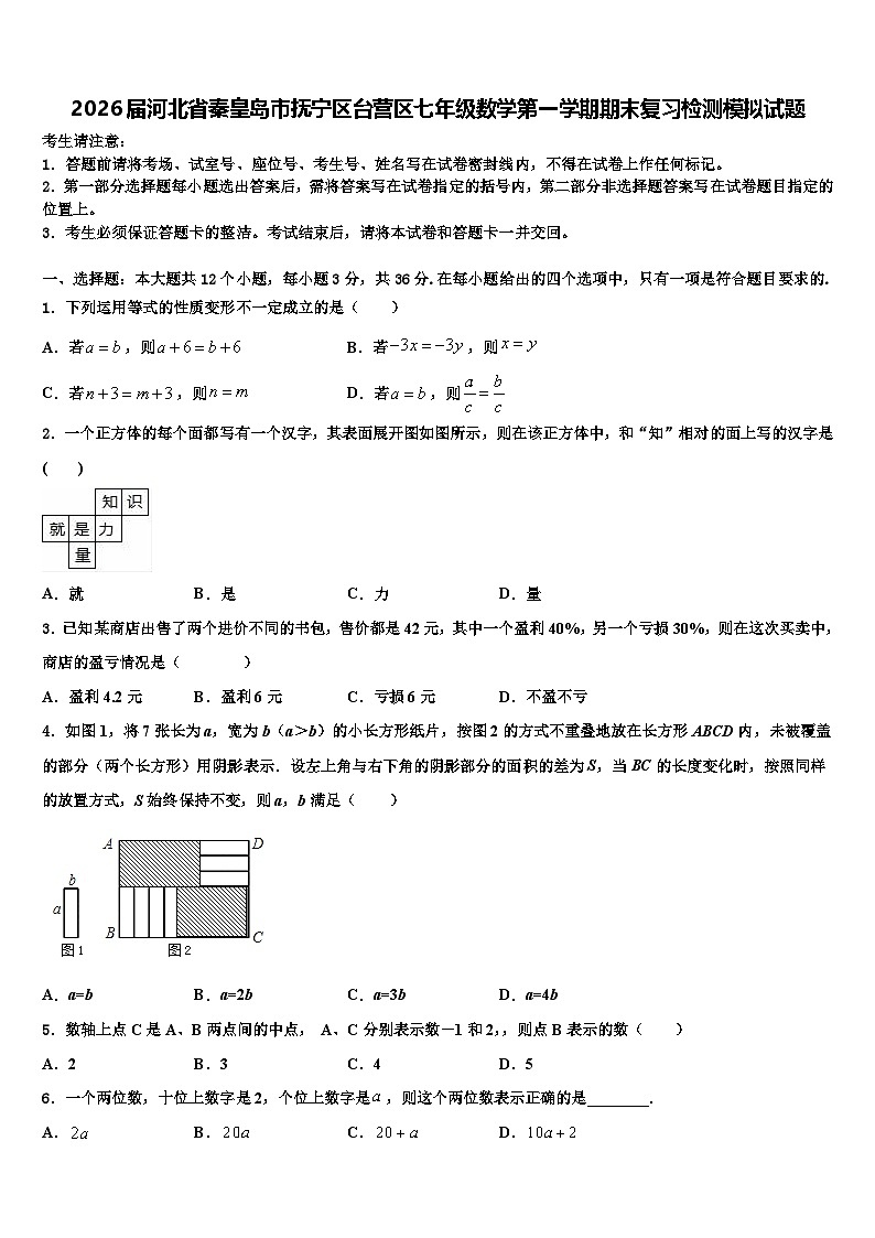2026届河北省秦皇岛市抚宁区台营区七年级数学第一学期期末复习检测模拟试题含解析第1页