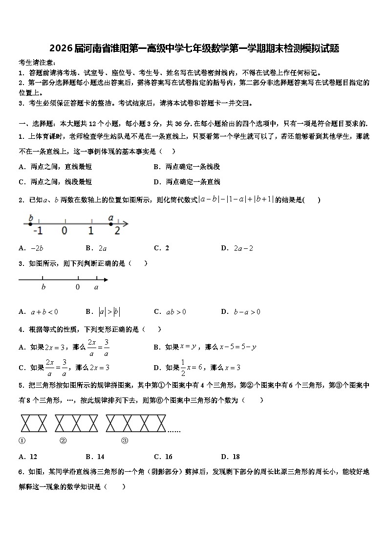 2026届河南省淮阳第一高级中学七年级数学第一学期期末检测模拟试题含解析第1页