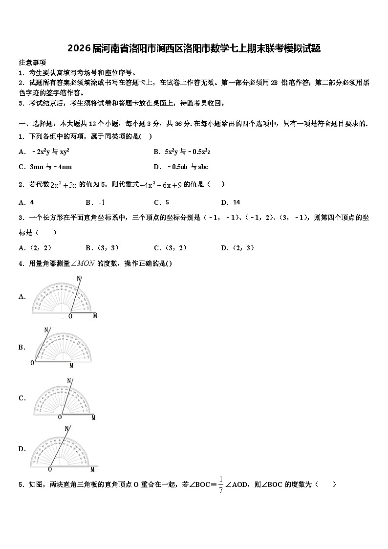 2026届河南省洛阳市涧西区洛阳市数学七上期末联考模拟试题含解析第1页