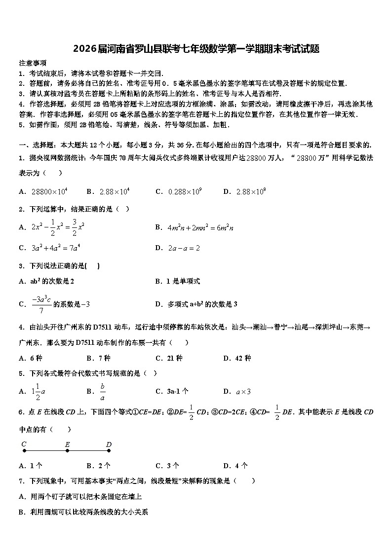 2026届河南省罗山县联考七年级数学第一学期期末考试试题含解析第1页
