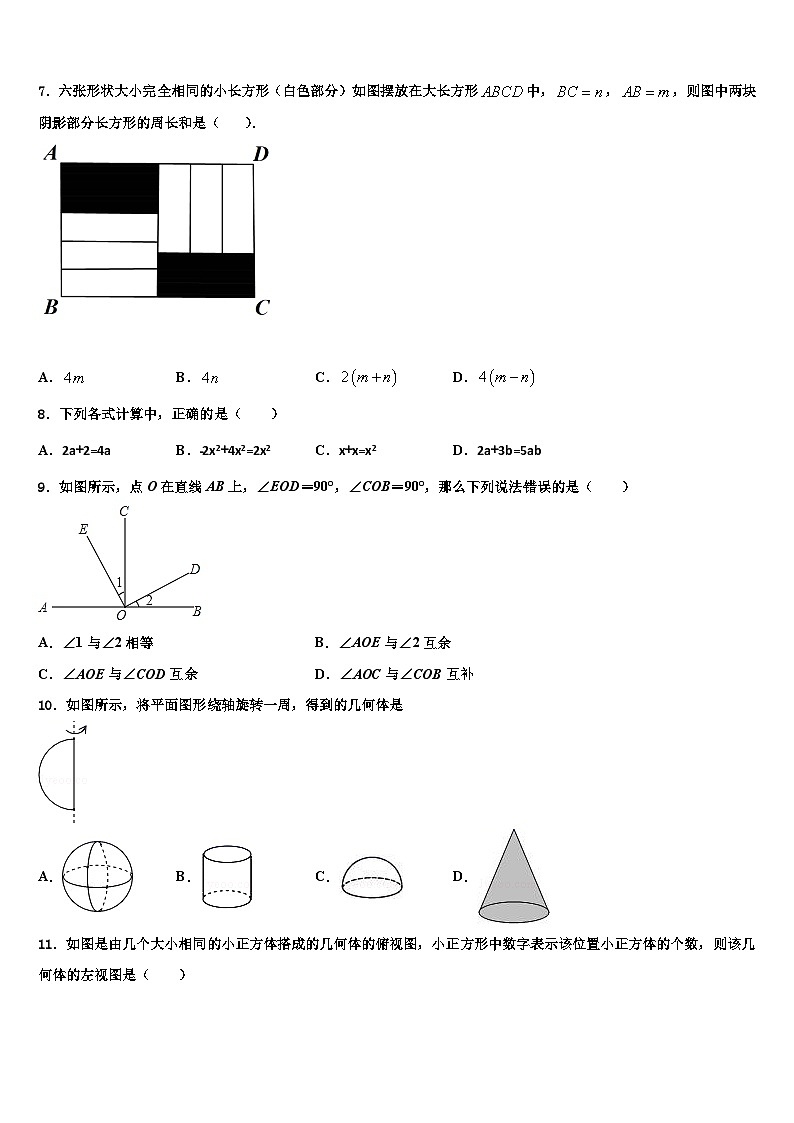 2026届河南省周口市淮阳县数学七上期末质量跟踪监视试题含解析第2页