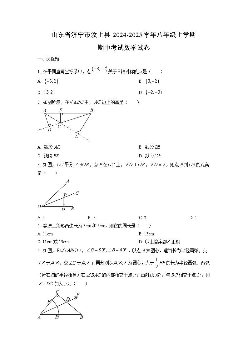 山东省济宁市汶上县2024-2025学年八年级上学期期中考试数学试卷（学生版）第1页